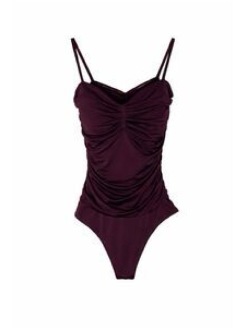 Express Body Contour Burgundy‎ Ruched Mesh Sweetheart Bodysuit